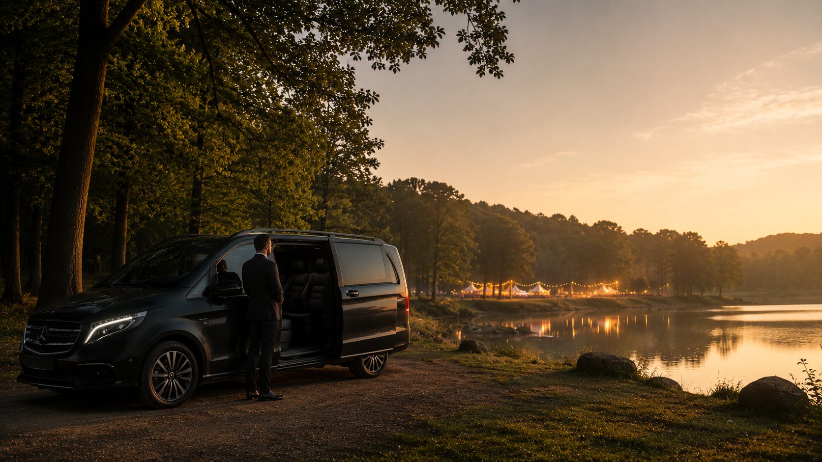 Private chauffeur with electric Mercedes-Benz EQV for Smukfest transfers in Skanderborg